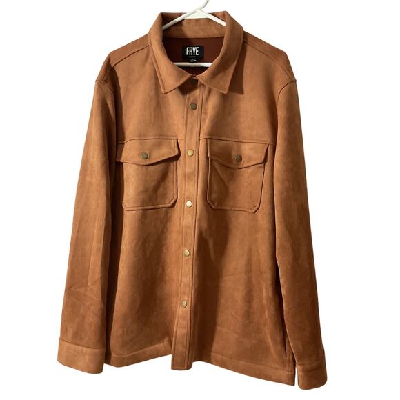 NWOT Frye Faux Suede Shirt Jacket, Shacket, Snap Closure, Brown Men's Size XL - Picture 1 of 9